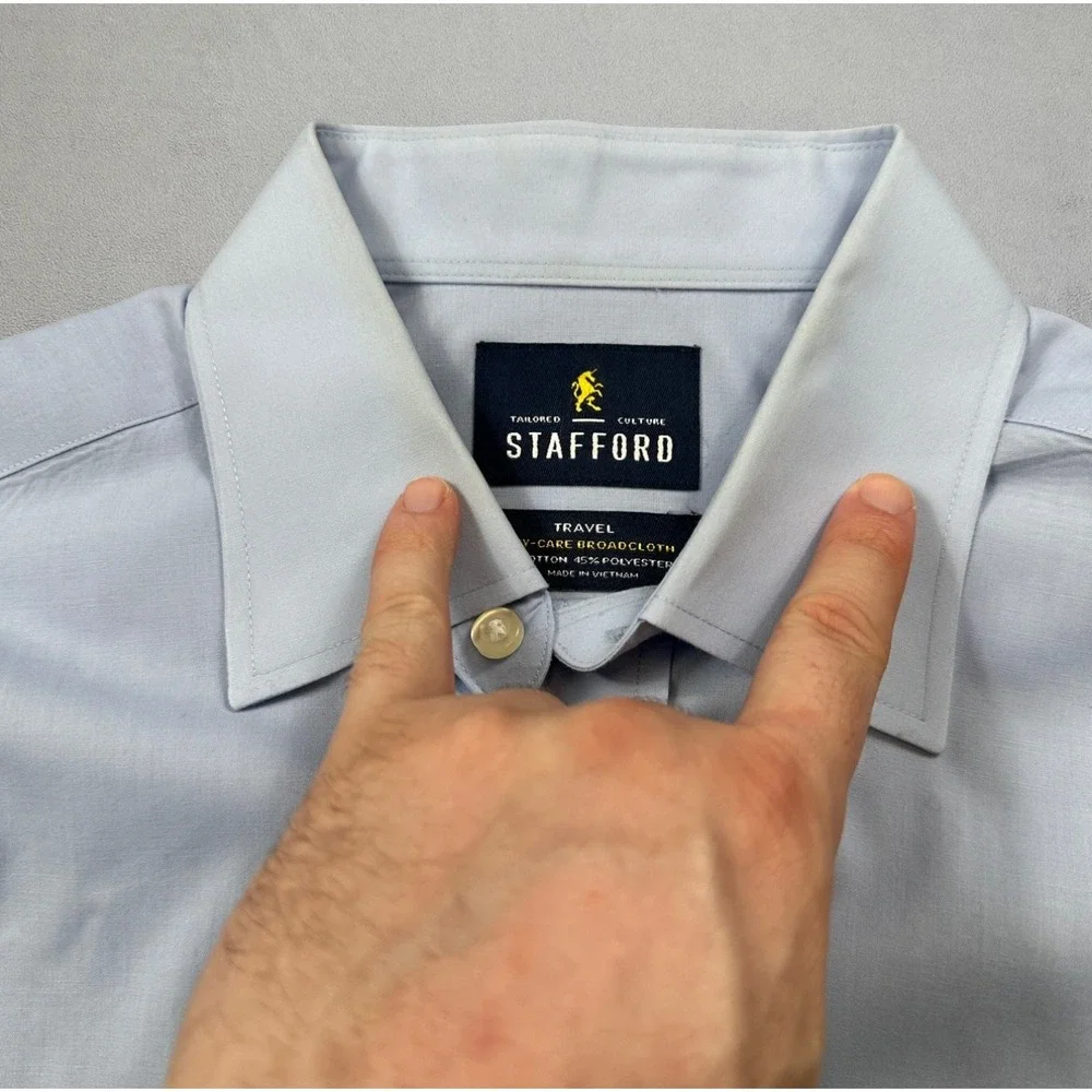 Stafford Dress Shirt 15 32-33 Blue Mens Button Down Regular Fit Broadcloth - Picture 7 of 8